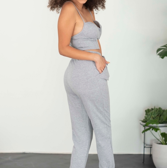 SHOPIRISBASIC Let's Do This Bustier and Joggers Lounge Set in Heather Grey - Picture 4 of 4
